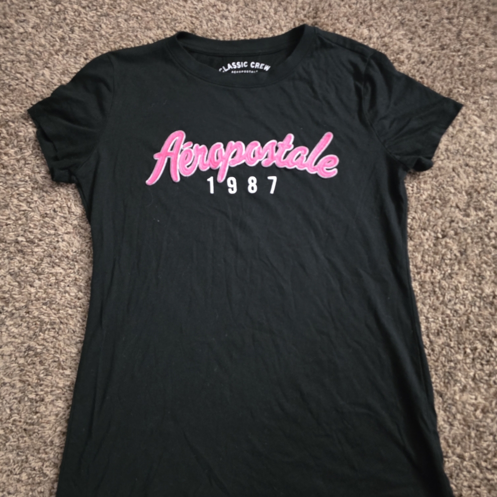 Aeropostale Black Tee with Pink Script